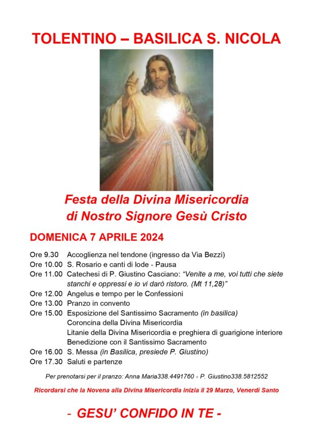 Festa Della Divina Misericordia 2024 Festa della Divina Misericordia 2024 - San Nicola da Tolentino